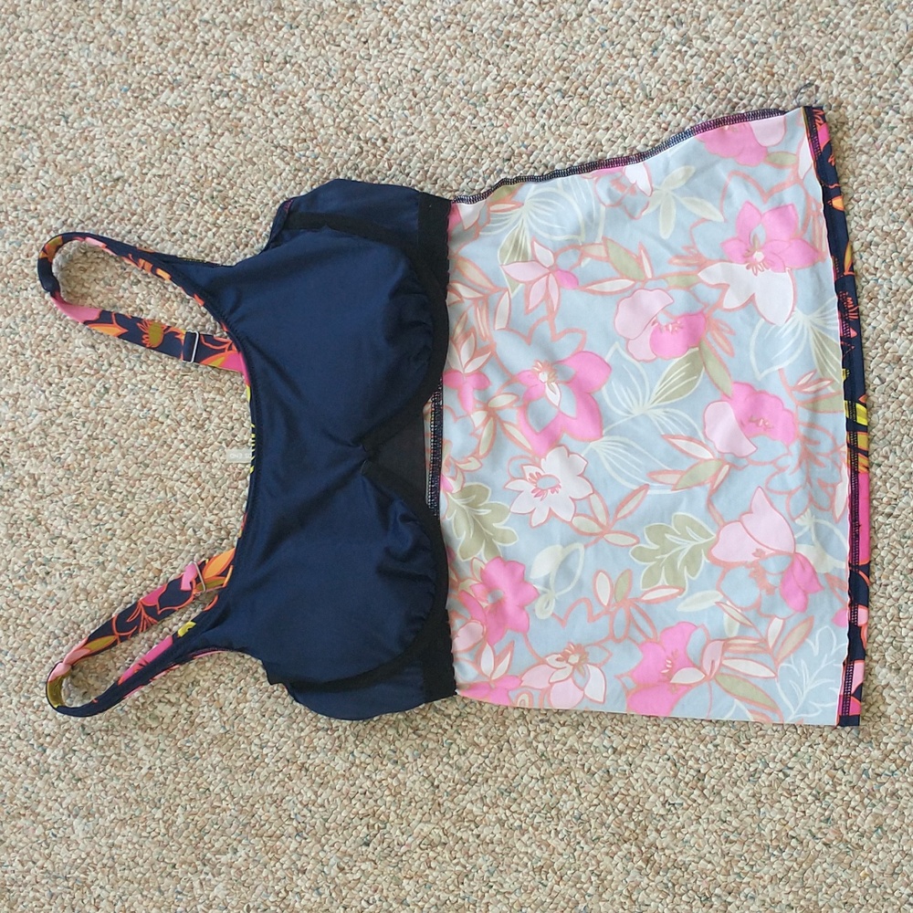 Lands' End Square Neck Floral Print Tankini Swim Top 12D - Picture 4 of 7